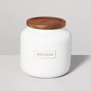Dry Goods Stoneware Canister with Wood Lid - Cream/Brown with Magnolia Design for Dry Goods Storage