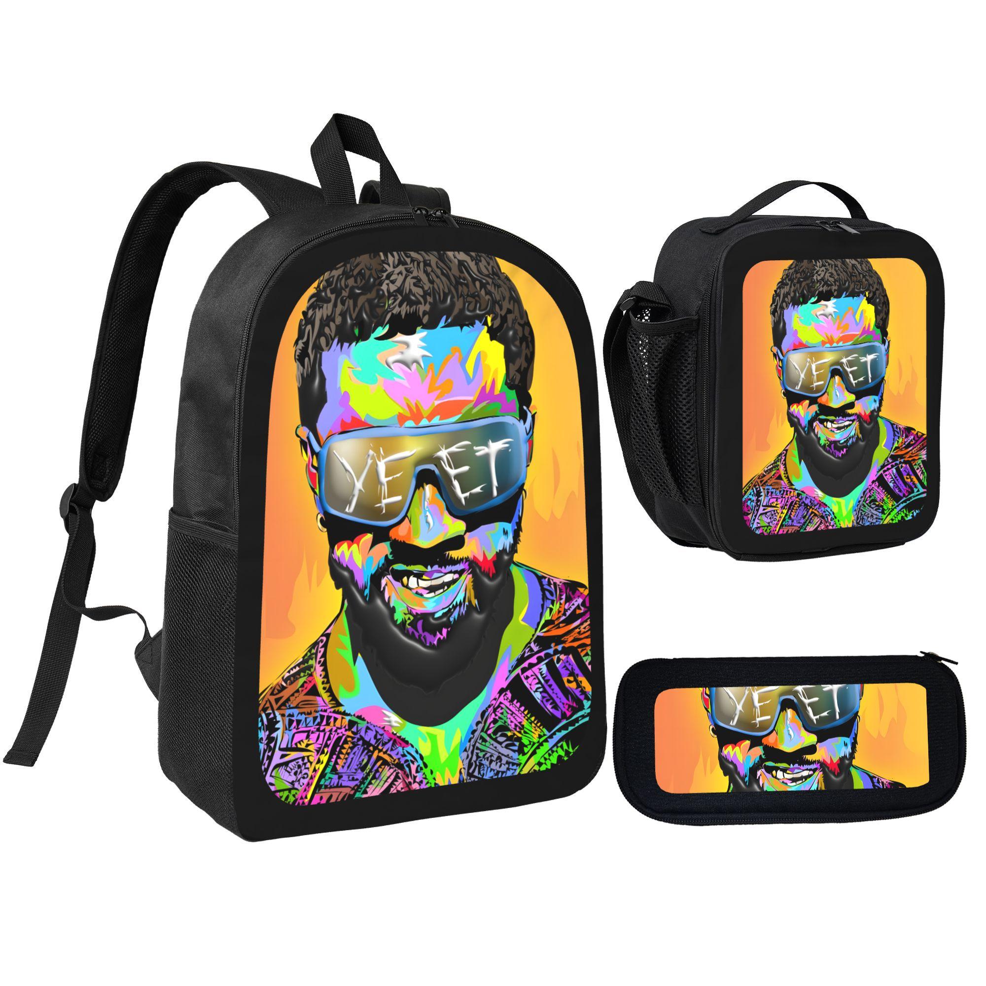 YEET Jey Uso Backpack School Travel Daily Lightweight Large Capacity Adjustable Comfortable Mesh Cushioning 3 In 1 Lunch Box Pencil Case Style For Boy Girl Teen Students Casual Outdoor Use Series-B