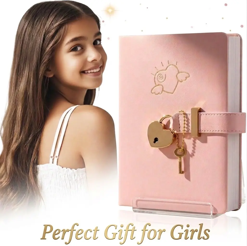 CAGIE A5 Soft Cover Heart Lock Journal - Lockable Pink Notebook With Key, Mother’s Day Gift For Women, Writing/Travel Planner, Office Stationery Supplies, Soft Cover Notebook