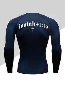 Men's High Performance Compression Long Sleeve Fitness Shirt, Cross Design, Stretchy Fabric, Tight Fit, Casual Style, Fall & Winter Wear, Athletic Compression Shirts