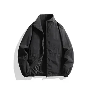 Casual Long Sleeve Solid Color Track Jacket - Polyamide Woven Fabric, Stand Collar, Regular Fit,