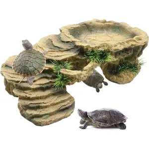 Basking Platform,Tortoise  Dock Resting Rock Reptile Habitat Ornament Hiding Cave Floating Ledge Aquarium Decoration for Bearded Dragons,Lizard,Newts,Frogs