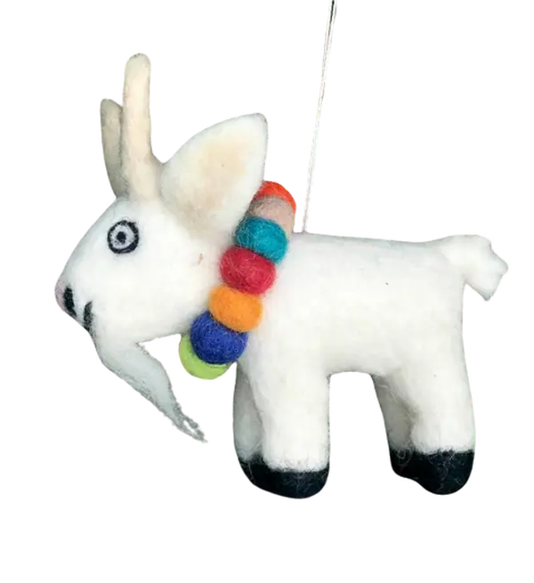 Felted Wool Goat Christmas Ornament, 5 x 2 x 1.5 in