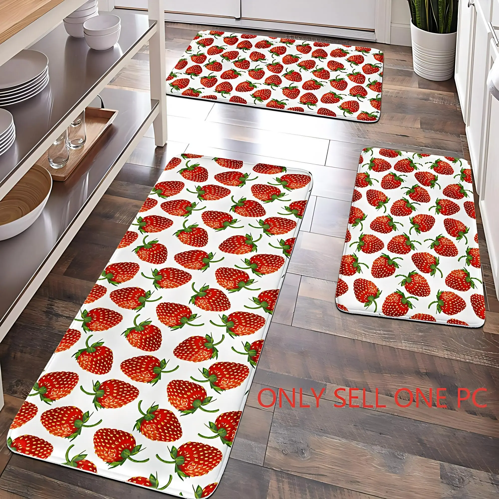[Popular Choice]1PC, bathroom mat, bathroom mat, kitchen decoration, kitchen mat, home decoration, strawberry pattern mat, rural theme decoration, soft and comfortable, and relieve fatigue.