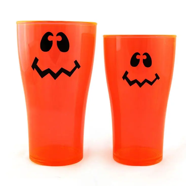 Halloween Wacky Jack O'Lantern Polycarbonate Cups - Lightweight, Neon Orange (Neon Glows Under Black Light), 2 Sizes (570ml, 14 oz), Disposable Festive Party Tableware for Home & Festive Supplies, Disposable Cups, Plastic