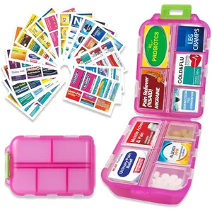 Large Pill Organizer with 161 Medicine Labels Travel Daily Pill Container Mini Medication Organizer Storage Pill Organizer Pill Case 7 Day