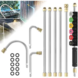 Pressure Washer Extension Wand with 6 Spray Nozzle Tips for Gutter Cleaning up to 9FT, Upgrade Power Washer Lance with 30°, 90°, U-shaped Curved Rod, 1/4" Quick Connect, 4000 PSI