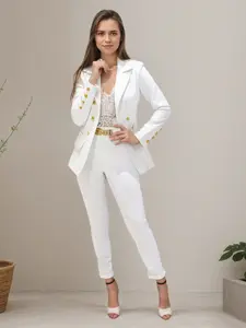 Women's Suit Jacket - Business Casual Two-Piece Set, Double Breasted Lapel Sports Jacket and Slim Fit Pants Set