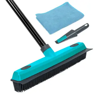 Pet Hair Removal Broom, Carpet Rake, Rubber Broom with Squeegee, Fluff Carpet Rake for Easy Carpet Cleaning