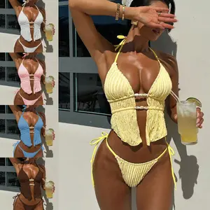 2026 New Arrival Halter Tie Two Piece Bikini Swimsuit Women Sexy Cutout Bathing Suit