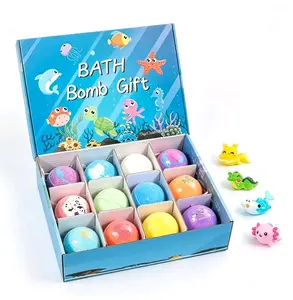 12 Pack Kids Bath Bombs with Toys Gift Set - Dinosaur Egg & Ocean Themed Fizzy Foam Balls with Surprise Inside, Natural Sea Salt Color Changing Gentle Glycerin Moisturizing Body Care, Easter Spa Supplies