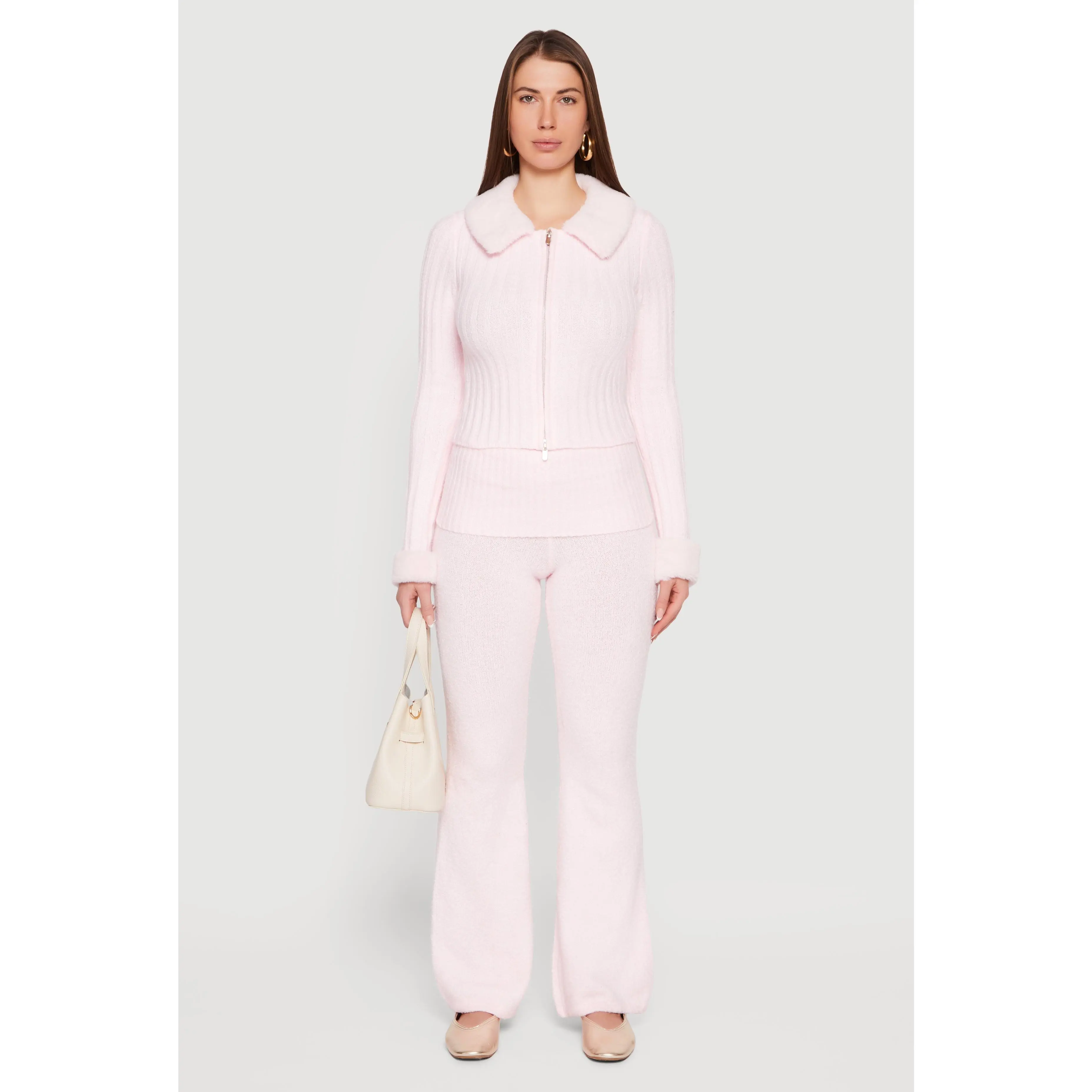 Almost Famous Knitted Flare Leg Fold Over Pants