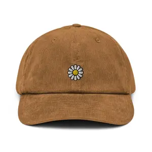 Corduroy Baseball Hat with Delicate Daisy Embroidery - Fashionable Accessory for Individual Style and Comfort