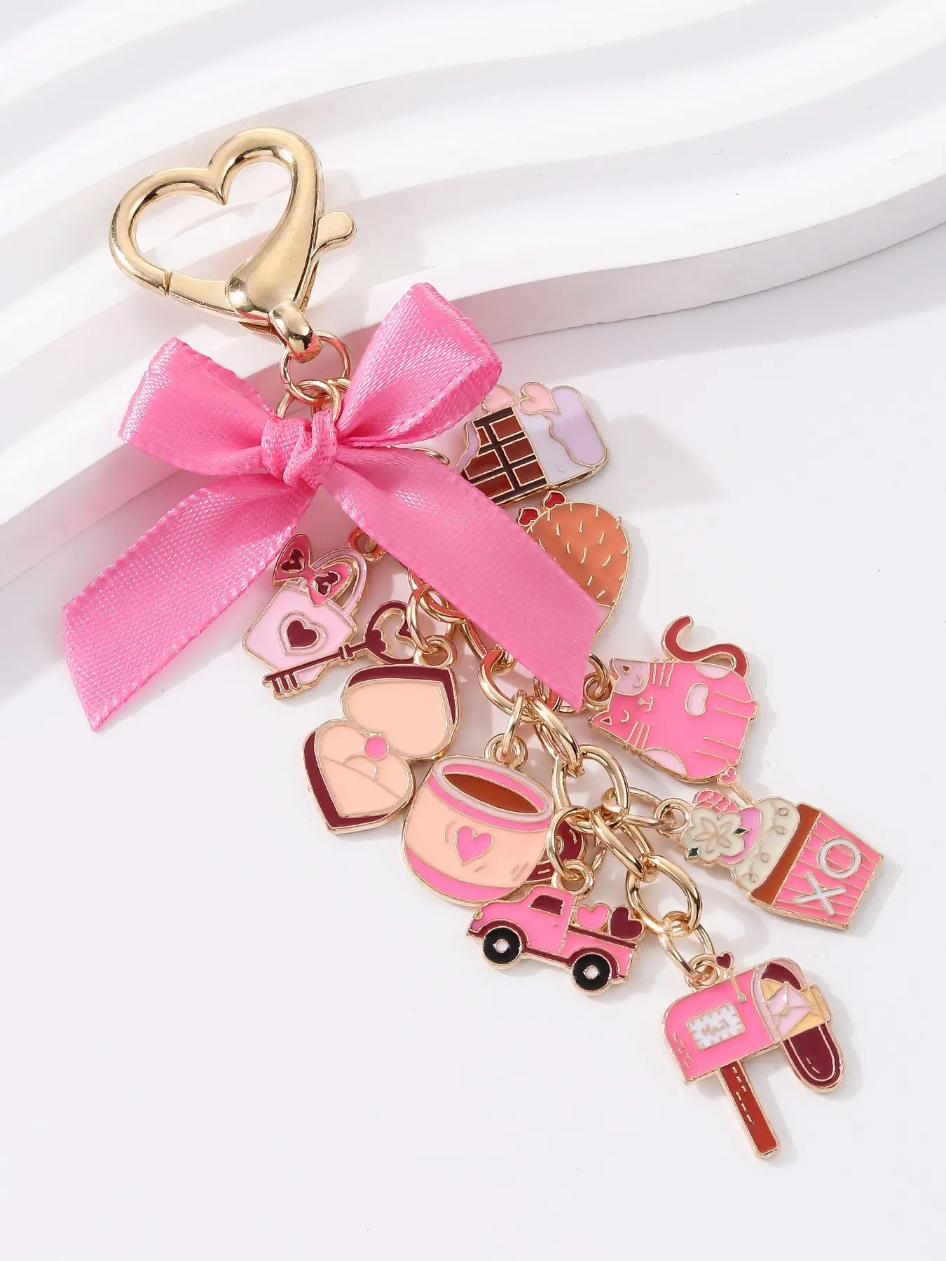 Mother's Day Gift Cute Romantic Multi-Charm Alloy Keychain, Cartoon Heart Envelope Cake Chocolate Calendar Charms Keychain, Sweet Valentine's Day Gift