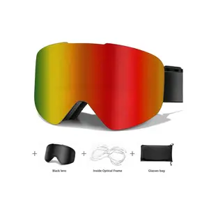 Ski Goggles with Uv400 Protection+ Replacement Lenses, Anti-Fog, Interchangeable Magnetic Lenses, OTG-Friendly, Frameless Design, Snowboard Goggles for Men Women