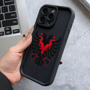 Soft Non-Slip Shockproof Dirt-Resistant Full Coverage Double Eagle Emblem Victory Victory Logo A-Albania Phone Case, Compatible with iPhone 16, 16e, 15, 14, 13, 12 Mini, 11 Pro Max, X, XR, XS Max, 8, 7 Plus, with Trapezoidal Lens Protection Black Back Cov
