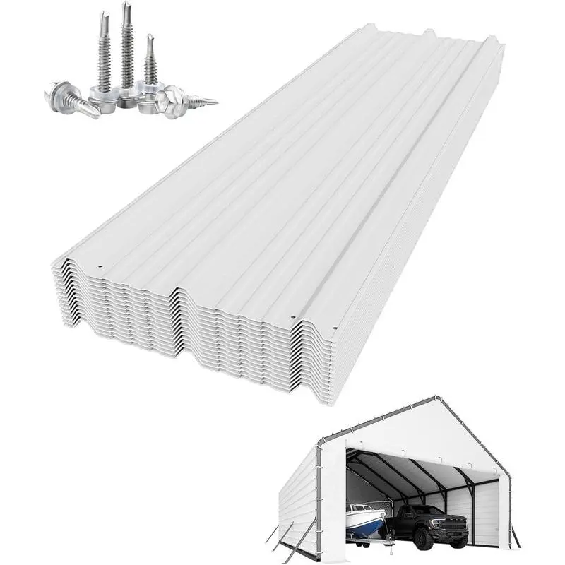Roofing Panels for Metal Carport 20x25 ft(Only 16 Pcs Panels ), 20x20 ft, Heavy Duty Metal Carport Kits, 27 Ga. Galvanized Steel Ribbed Panels, 60.23 in x 19.68 in,White
