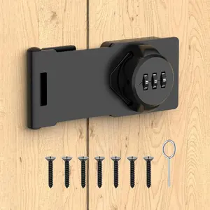 Black Mechanical Password Rotary Hasp Combination Lock, Security Door Latch for Small Barn Doors, Cabinets, Gate, Bathroom, Outdoor, Closet, Fence