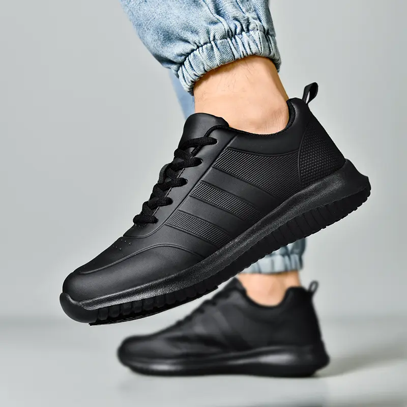 Men's Michelin Chef Work & Safety Footwear - Closed Lace-Up Faux Leather Shoes, Anti-Skid, Water-Resistant, Oil-Resistant, Breathable, Lightweight, Comfortable, Durable for Restaurant Staff, Anti-Skid Work & Safety Footwear, Wedding, Party, Cotton, Round