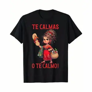 Summer t Shirts Women's Funny Mexican Spanish Mom "Calm Or I Will Calm You" Graphic T-Shirt PVE