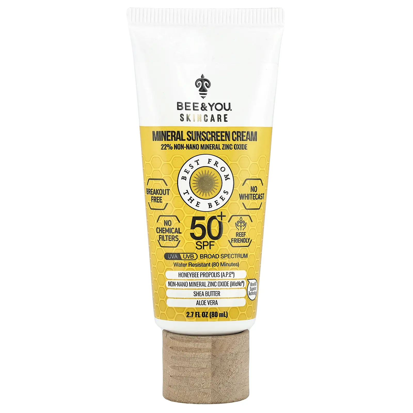 Bee & You Mineral Sunscreen Cream, SPF 50+, 2.7 fl oz (80 ml) | HSA/FSA Eligible