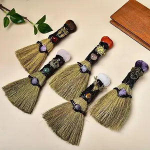 Artificial Crystal Broom Design Desktop Ornament, 1 Count Witch Broom with Heart Shaped Stone, Office Desktop Decoration, Gift for Friend