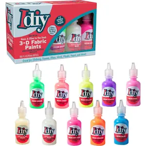 DIY Fabric Paints (10 Different Colors)-8 Neon & 2 Glow in the Dark (1oz ea) Bright 3D Clothing Paint, Non-Toxic Water-Based, Classroom, Kids Birthday Party Art