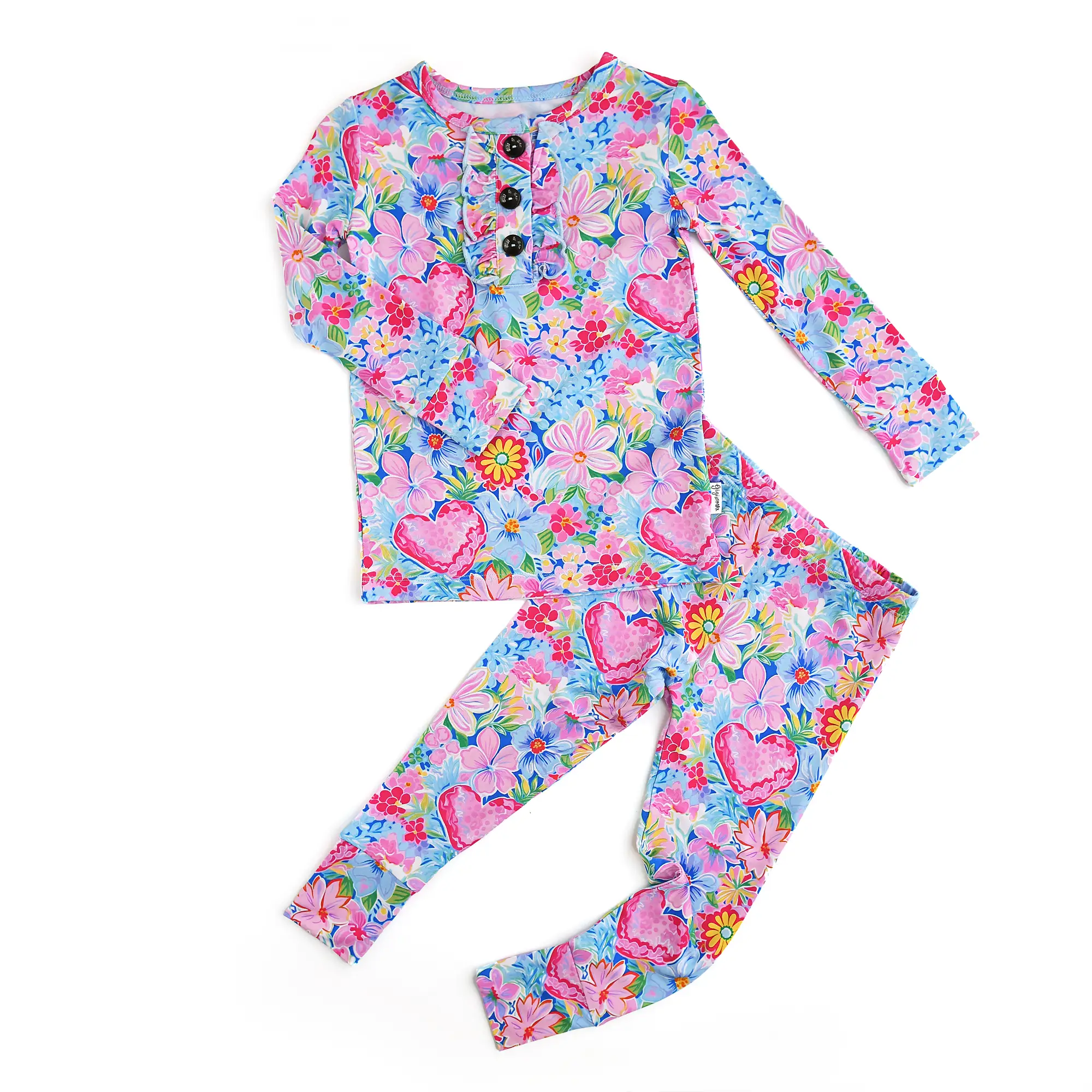 Pippa Floral Ruffle Two Piece Bamboo Toddler Valentines Day Outfit