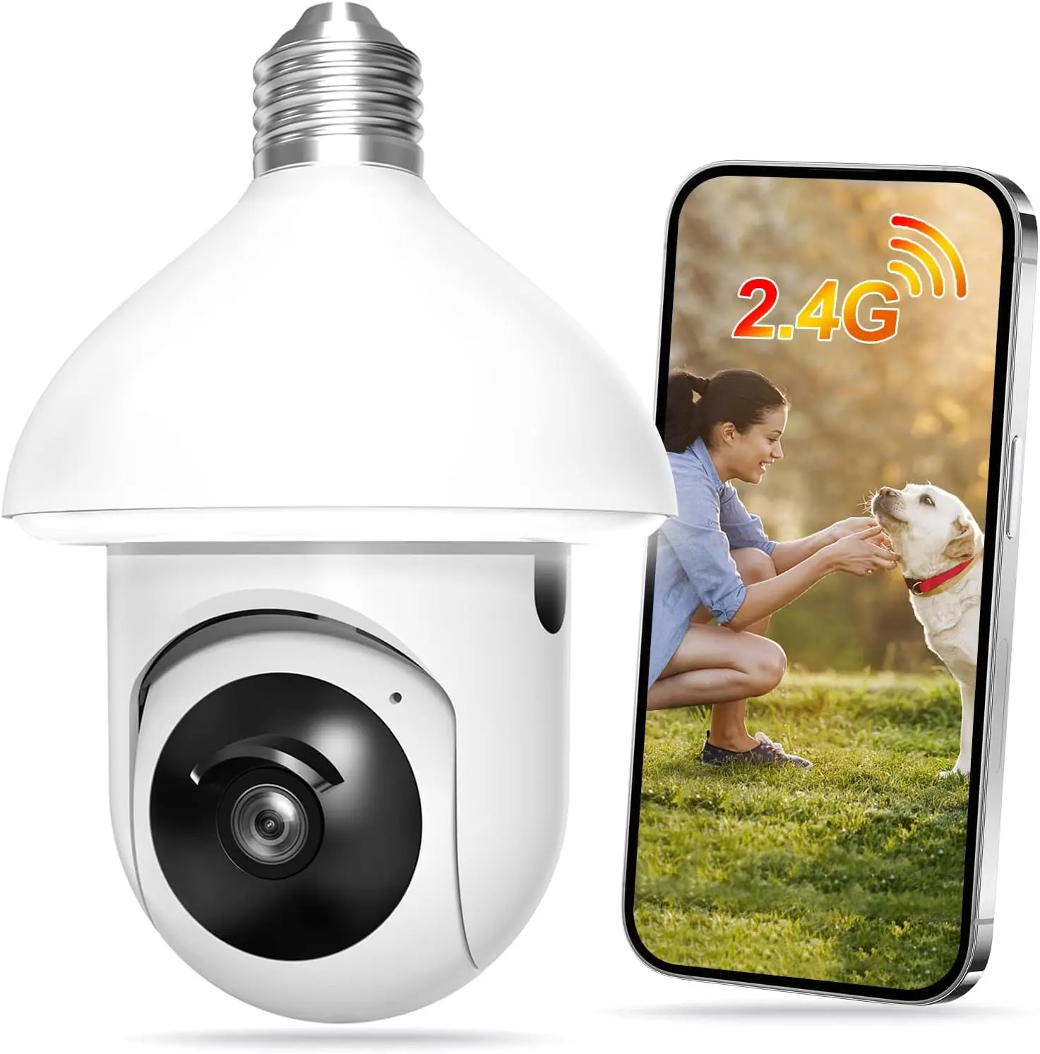 1080P E26 Base Hidden Security Camera WiFi - Wireless Indoor/Outdoor Smart Home Surveillance Cam with Motion Detection, Color Night Vision, 2-Way Audio, Alarm