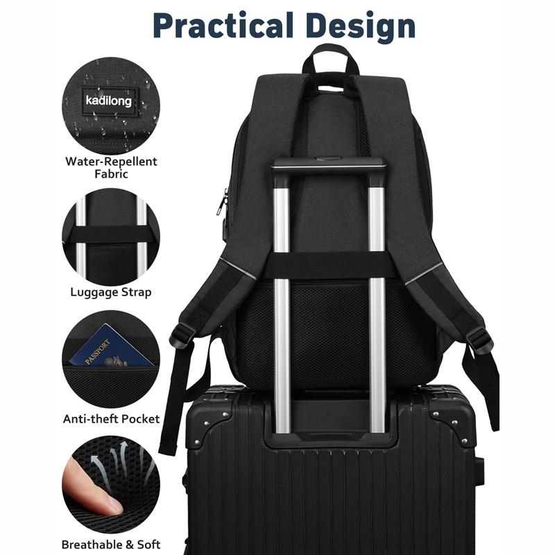 kadilong 15 Inch Large Anti-theft Laptop Backpack with USB Charging Port, Headphone Jack & Password Lock, Water Resistant Backpack for Students, Working Adults, School, Work & Travel