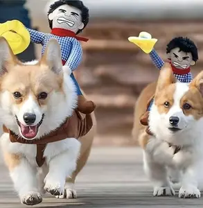Pet Riding Outfits, Creative Pet Accessories, Cowboy Rider, Horse Riding Theme, Dog Clothing, Party Costumes, Funny Halloween Dog Costumes