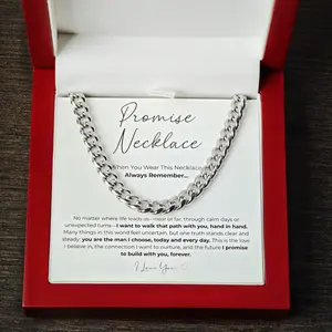 Promise Necklace for Boyfriend – Waterproof Stainless Steel Cuban Chain, Symbol of Love & Commitment, LED Wooden Box Gift for Valentine’s Day & Birthday – Veyla