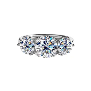 4CT 3 Stone Synthetic Moissanite Ring for Women D Color VVS1 Hypoallergenic Engagement Ring Wedding Band Anniversary Gift Fine Jewelry Gift for Her