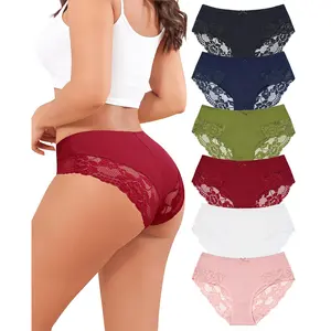 LEVAO 6 Pack Women's Underwear Cotton Lace Panties Medium Waist Women's Underwear Comfortable Soft Briefs(S-XL)