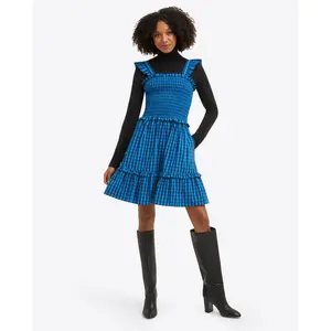 Shania Smocked Dress in Blue Gingham