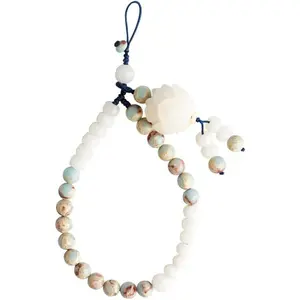 Phone Charms Strap Phone Hand Wrist Lanyard Strap String, Chinese Style  Bodhi Beads Chain Telephone Pendants (Green White)