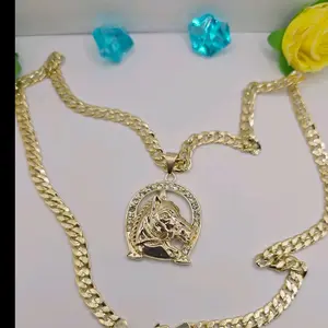 HORSE Beautiful Style Necklace Gold-Plated Cuban Link 24 Inches with Horse Pendant Fashion Jewelry