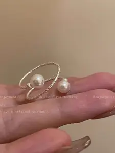 Women's Pearl Ring Set, Multi-Layered Design, Adjustable Open Finger Rings, Simple Elegance Jewelry Accessory, Wholesale