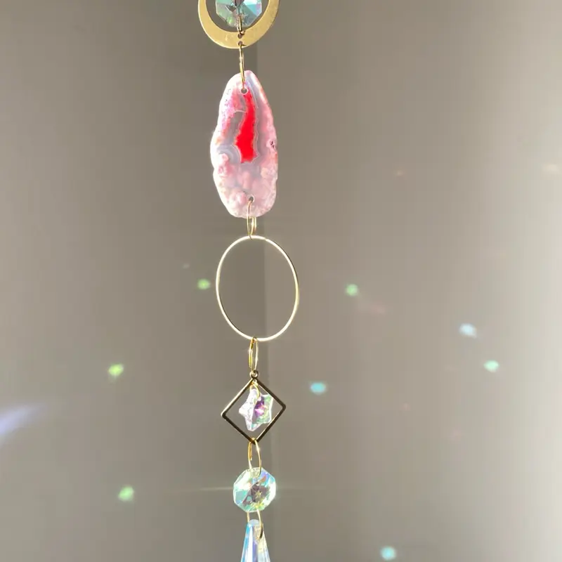 Handmade Pink Agate Sun Catcher – One-of-a-Kind Crystal Light Decor