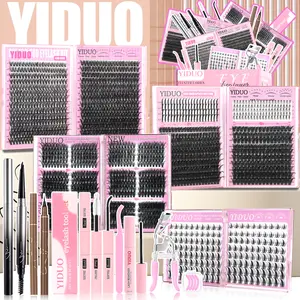 1800 Pcs False Eyelash Cluster Kit, Eyelash Bonding Tools, DIY Lash Extension, Bottom/Spiky/Volume/40D/60D/80D Eyelash Glue Extension, D-Curl 10 Styles, with Double-ended Eyebrow Pencil, Waterproof Eyeliner, Bond and Seal Kit