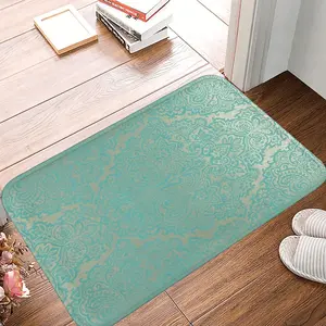 Elegant Teal Damask Doormat   Non Slip IndoorOutdoor Entryway Rug   Absorbent & Machine Washable Floor Mat for Home Decor, 16x24 inches