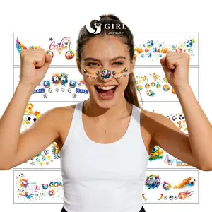 GGIRL Soccer Temporary Tattoos World Cup Blush Face Tattoos Various Styles Cartoon Football Fake Tattoos Cute Sport Theme Face Stickers Waterproof Stickers Party Favo for Body Art Makeup