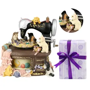 Vintage Cat Sewing Machine Music Box, Rotating Musical Box, Home Decor & Gift Choice, Perfect for Decoration and Presents
