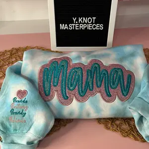MAMA TEAL GLITTER EMBROIDERED SWEATER