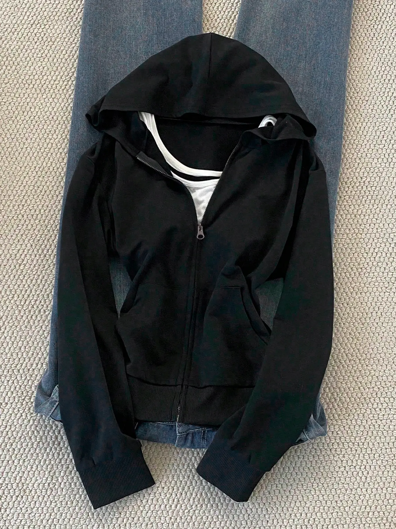 Women's Zipper Hooded Jacket, Campus Style, Simple Basic Design, Minimalist, Fitted, Youthful Holiday Casual Fashion, Trendy Sportswear, Versatile Natural Color, Long Sleeve, Womenswear