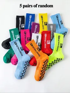 5 Pairs Kids Socks, Fashion Colorful Letter Grip Sports Socks, Teenagers All-Season Wear, Medium Thickness, Good Elasticity, Anti-Slip, Sweatproof