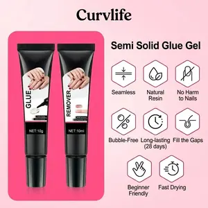 Newly Upgraded 10g Quick-Drying Semi-Solid Nail Glue with 10ml Remover – Long-Lasting Adhesive Gel for Press-On Nails, Acrylic Tips, and Salon-Quality Nail Kits – Easy Application, No UV Lamp Needed for Home or Salon Use. Clear Acrylate Gel for Nail  Art