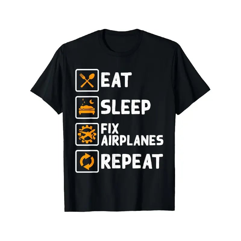 clothing merch flash sale Men'S Funny Airplane Mechanic T-Shirt - Eat Sleep Fix Airplanes Repeat Slogan & Airplane & Tools Graphic, Aviation Technician Gift for Pilots, Mechanics, Enthusiasts - Comfortable Round Neck Regular Fit, Durable Medium-Stretch Fa