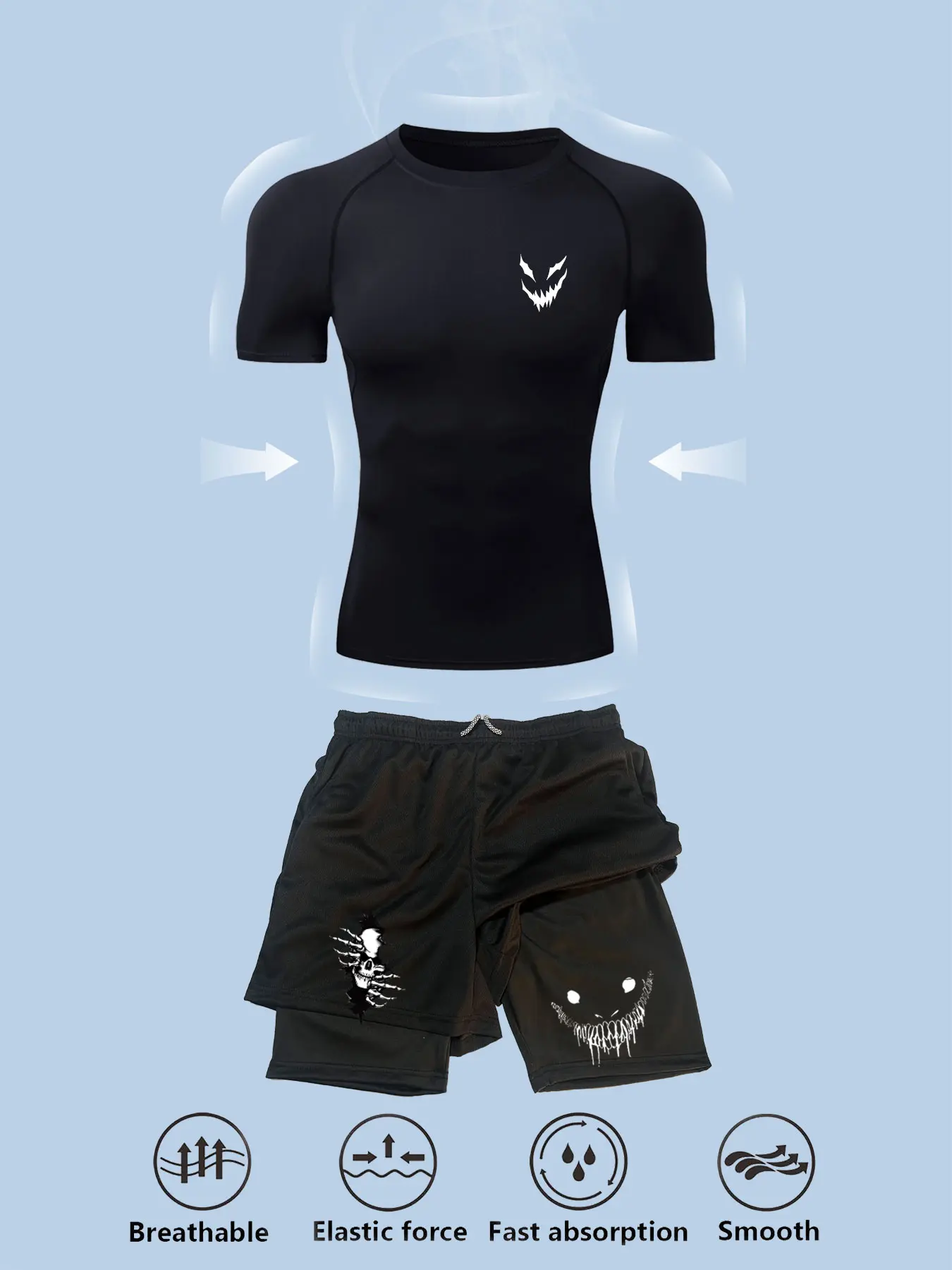 Men's Sporty Tight-Fit Quick-Dry Tee & Multi-Pocket Shorts Set, Fitted Design Activewear Clothes, Workout Sets, Ideal for Gym Running Training Fitness, Summer Outdoor Activities