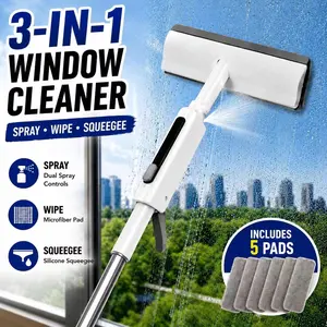 3-in-1 Spray Window Cleaner with Adjustable Pole, Glass Cleaning Tool for High Windows, Mirrors & Glass Surfaces